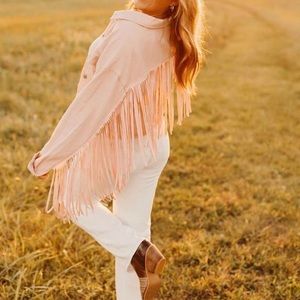 Pink fringe denim jacket